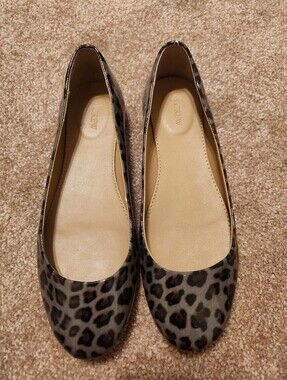 J. Crew Leopard-Print Ballet Flats in Gray and Black